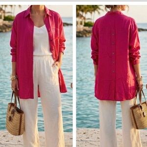 100% silk long sleeve tunic button down front and back sz M